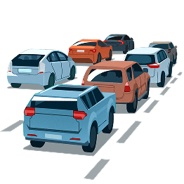 渋滞している車の列のイラスト