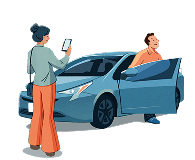 車から降りる様子